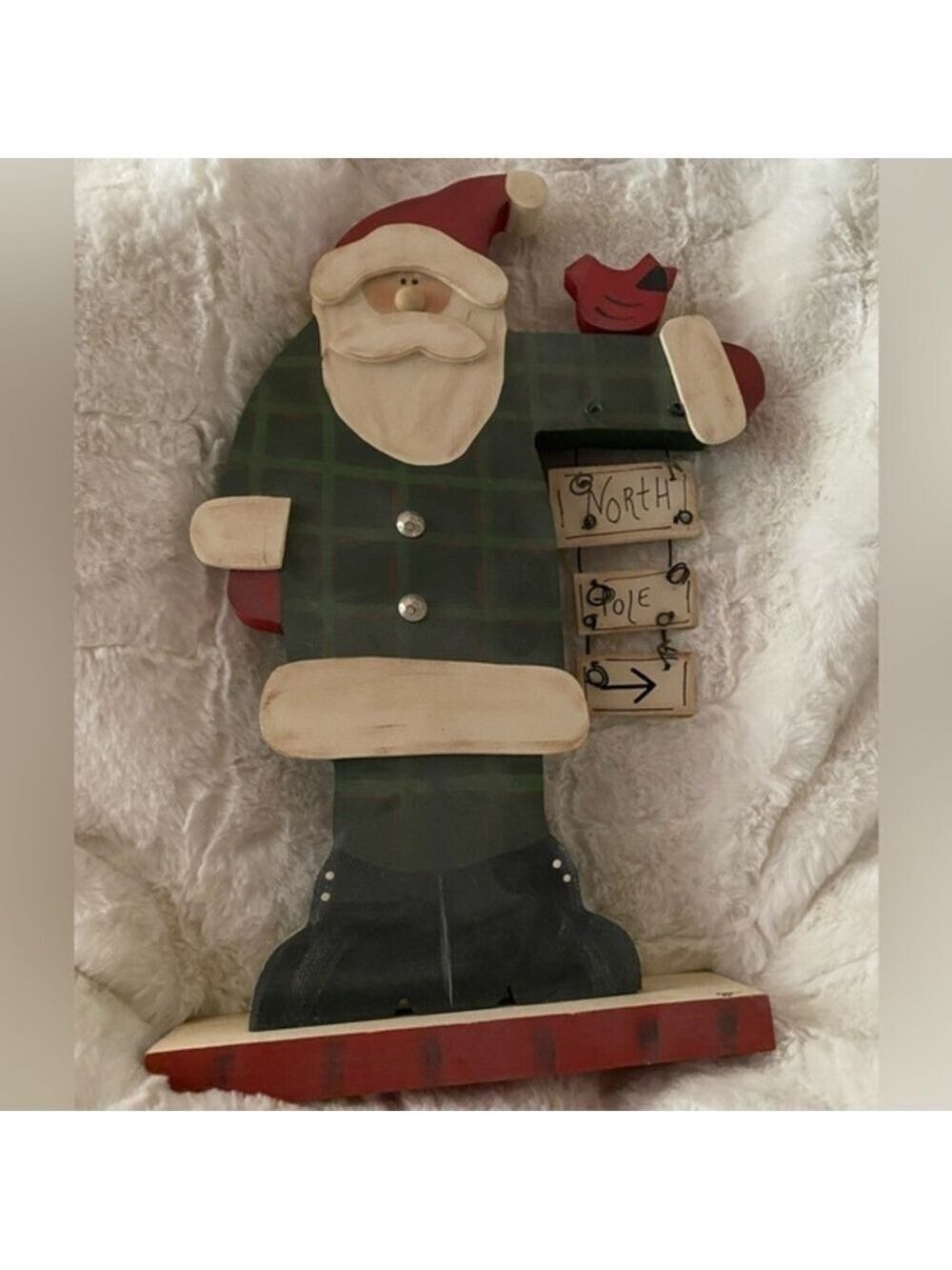 HAND CRAFTED Santa  Wooden Christmas Decor
Decoration. 14" tall Red Green White